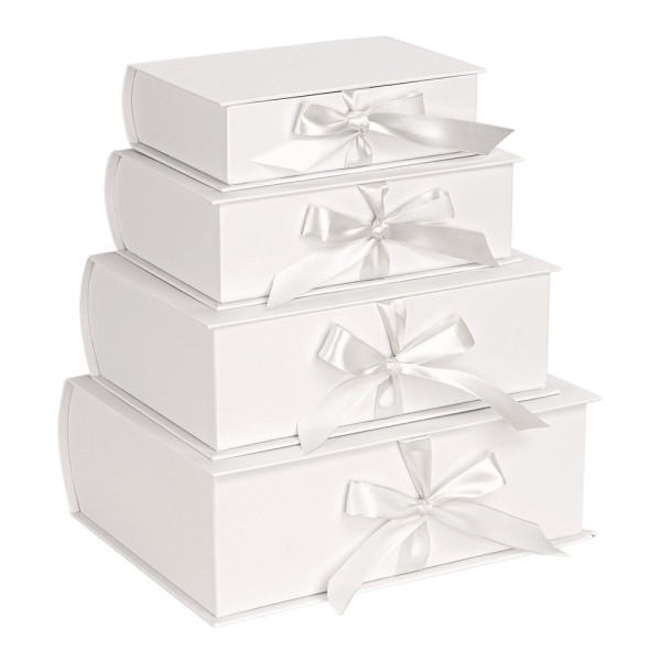 Geschenkboxen, Buch, 4 versch. Größen, mit Deckel, weiß, 4 Stück