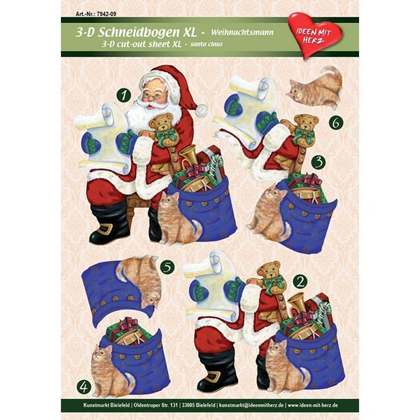 3-D Bogen XL-Weihnachtsmann, zum Ausschneiden