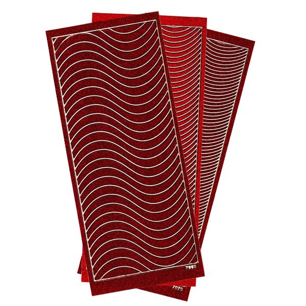 Microglitter-Sticker, Schwung-Linien, kurz, 3 Bogen, rot
