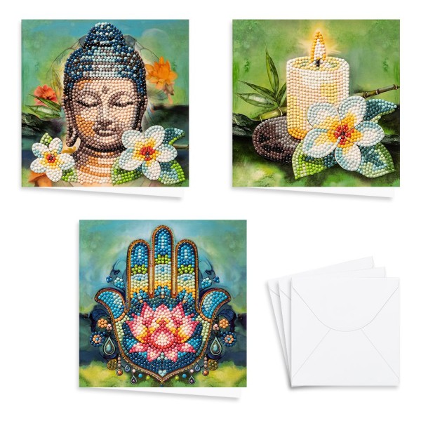 Diamond-Painting-Grußkarten, Spirituelle Reise 2, je 16cm x 16cm, inkl. Umschläge, 3 Stück