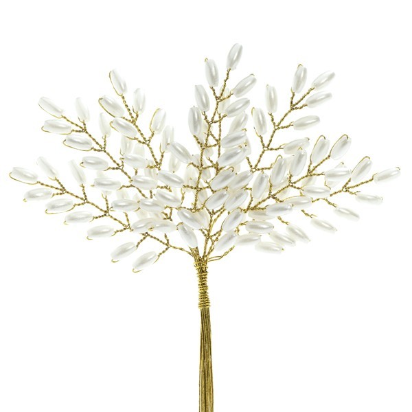 Deko-Perlenzweige am Draht, 13 cm, natur/weiß, 10 Stück