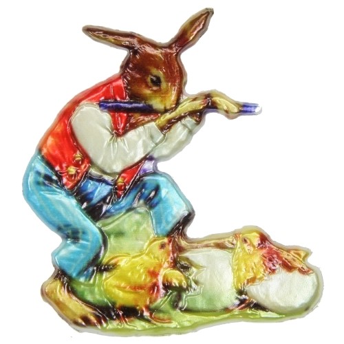 Wachsornament Hase mit Flöte, 7,5 x 7,5 cm