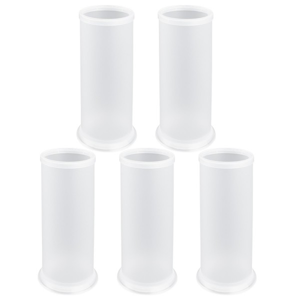 Tisch-Laternen, Zylinder, Laterne: Ø7,8cm, Fuß: Ø9cm, 20cm hoch, transparent-weiß, 5 Stück