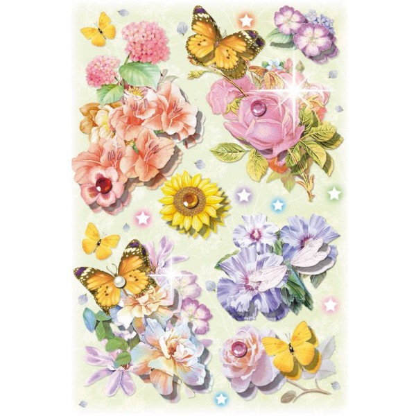 3-D Stickerbogen, Blumen & Schmetterlinge 4, 12,7 x 18,8 cm
