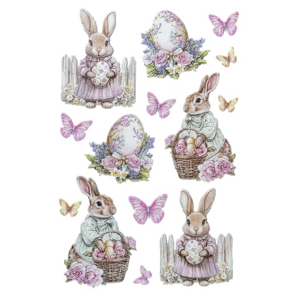3-D Relief-Sticker, Hasen mit Frühlingsblumen 5, versch. Größen, selbstklebend