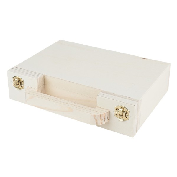 Koffer, Holz, 20,6cm x 16,5cm x 5 cm, mit 2 goldfarbenen Metallverschlüssen