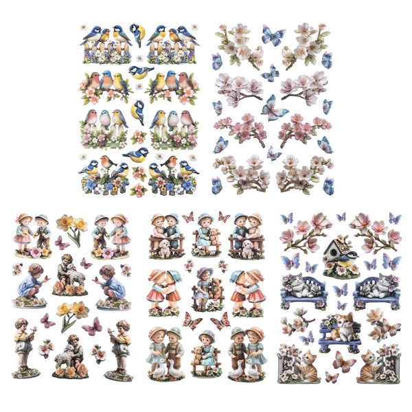 3-D Relief-Sticker, Porzellan-Optik, Im Garten, versch. Größen, 5 Bogen