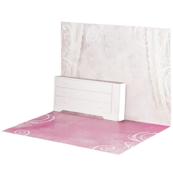 Pop-Up-Grußkarten-Einleger, gefaltet 11 x 15,5 cm, Zimmer, rosa