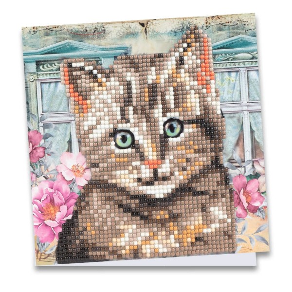 Diamond-Painting-Grußkarte, Katze, 16cm x 16cm, inkl. Zubehör
