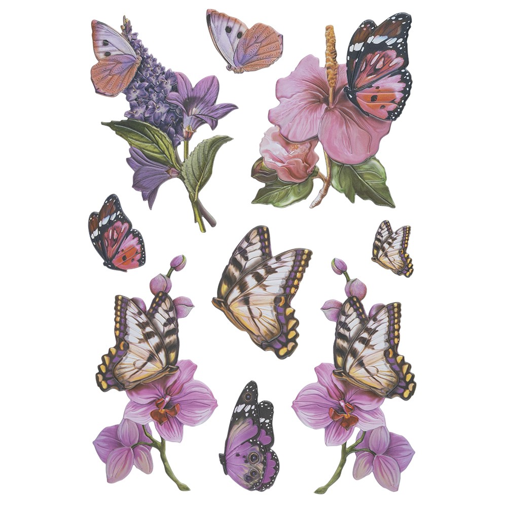 3-D Relief-Sticker, Schmetterlinge & Blumen 3, versch. Größen,  selbstklebend, Relief-Sticker, Sticker, Bastelbedarf