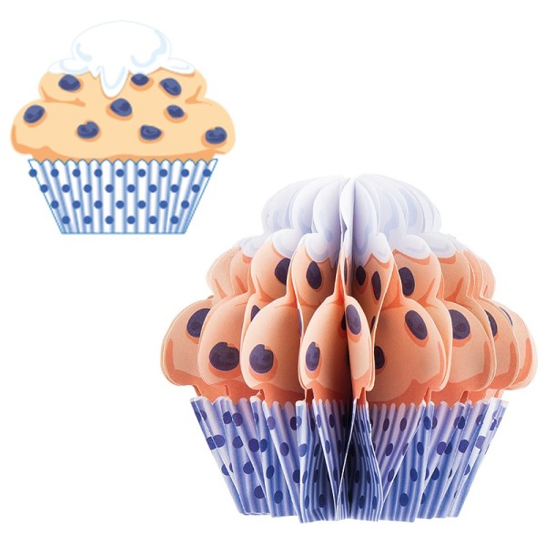 Waben-Stanzteile, Cupcake 3, beige/blau, 8,2cm x 7,7cm, 100 Stück