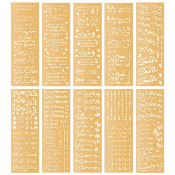 Premium-Transfers, Lebensweisheiten & Wünsche, 10cm x 30cm, Goldfolie, 10 Bogen
