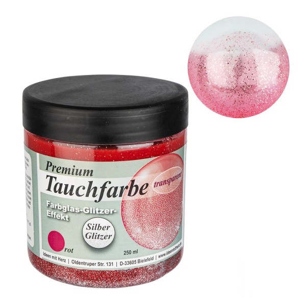 Premium-Tauchfarbe, Farbglas-Glitzer-Effekt, rot mit Silber-Glitzer, 250ml