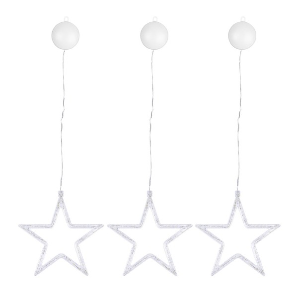 LED-Stern-Rahmen, 18,7cm x 1cm x 18,3cm, je 47 LEDs, warmweiß, inkl. Timer, 3 Stück