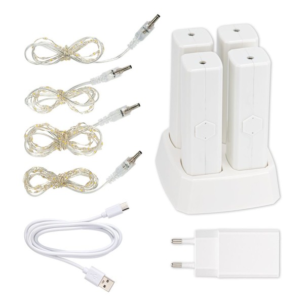 Powerbanks mit Ladestation, inkl. 4 LED-Drahtlichterketten mit Timer, 11-teilig
