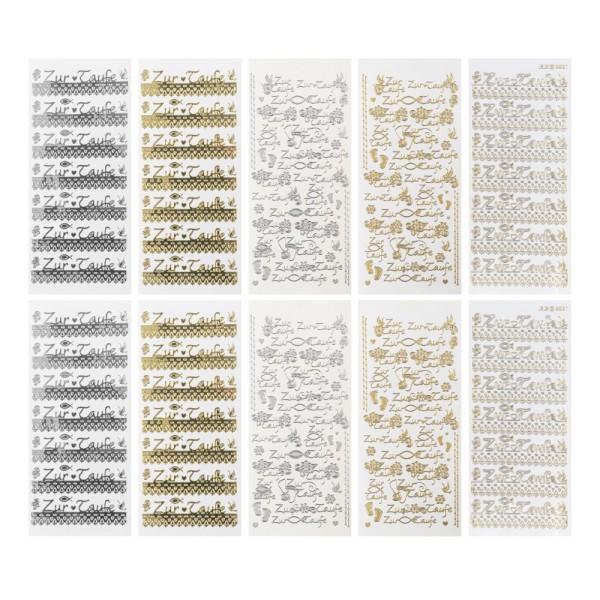 Sticker, Taufe, Perlmutt-, Lack- und Spiegelfolie, 5 Designs, 10 Bogen
