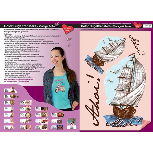 Color Bügeltransfers, DIN A4, Vintage/Retro, Segelschiff