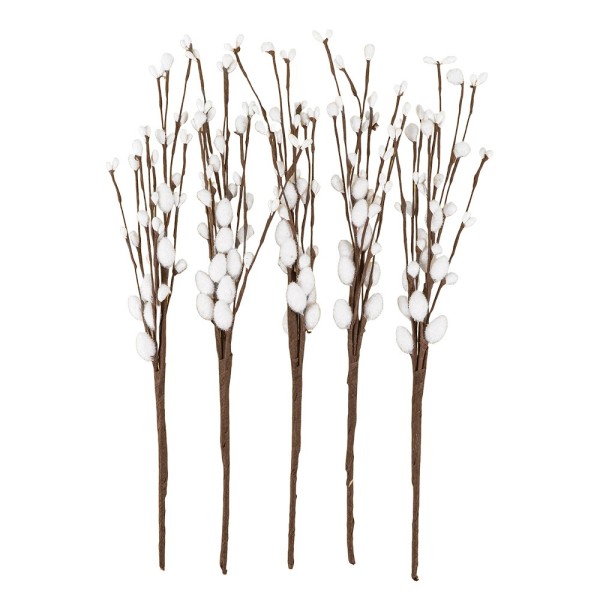 Deko-Zweige mit weißen Weidenkätzchen, 33cm lang, 5 Stück