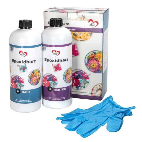 Epoxidharz, 1000ml Harz, 1000ml Härter, inkl. 1 Paar Einweghandschuhe
