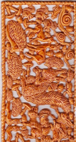 Wachsornament-Platte Waldtiere, 16 x 8 cm, hellbraun