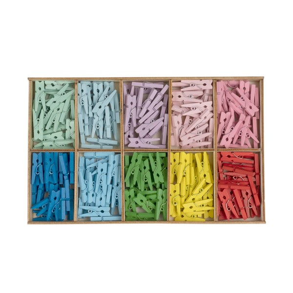 Holzklammern, 10 Farben, je 20 Stück, 2,5cm x 0,7cm x 0,5cm, 200 Stück