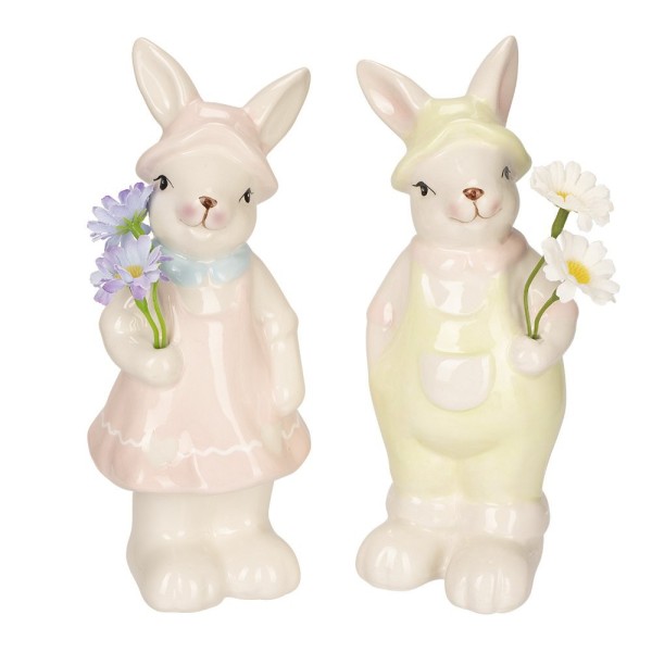 Deko-Figuren, Hasenpaar mit Blumen, 2 Stück