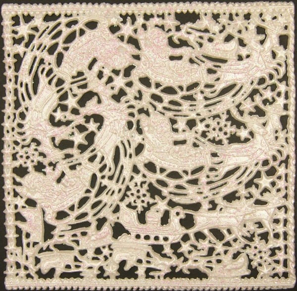 Wachsornament-Platte Rentierschlitten, 16 x 16 cm, perlmutt