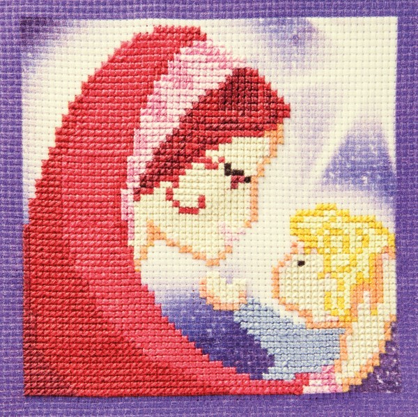 Stickbild-Set, malerischer Hintergrund, 14,5x14,5cm, Maria