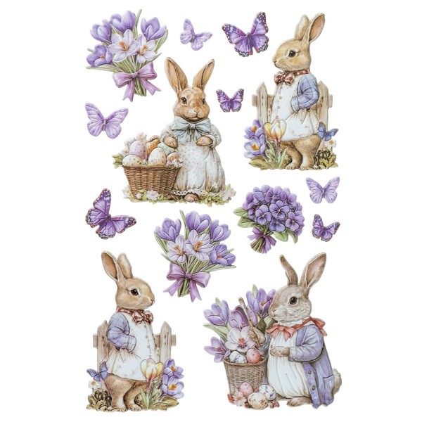 3-D Relief-Sticker, Hasen mit Frühlingsblumen 1, versch. Größen, selbstklebend