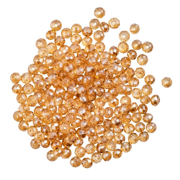 Perlen, rund, Ø 4mm, facettiert, apricot, klar, 180 Stück