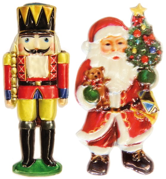 Wachsornamente, 2er Set, Weihnachtsmotive
