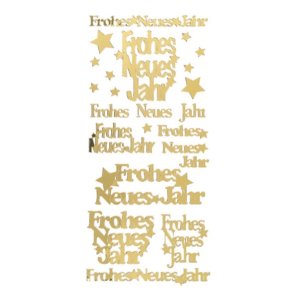 Sticker Frohes Neues Jahr, Spiegelfolie, gold