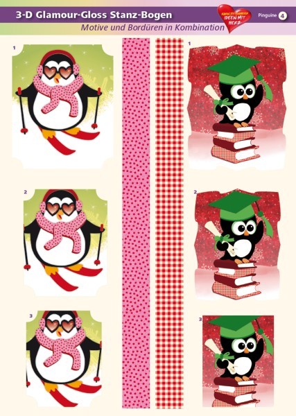 3-D GlamourGloss Bogen, Pinguine, DIN A4, Motiv 4
