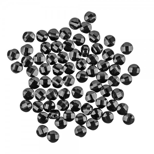 Perlen, Scheiben, glänzend, 5mm x 6mm, 38cm langer Strang, schwarz, facettiert, 60 Stück