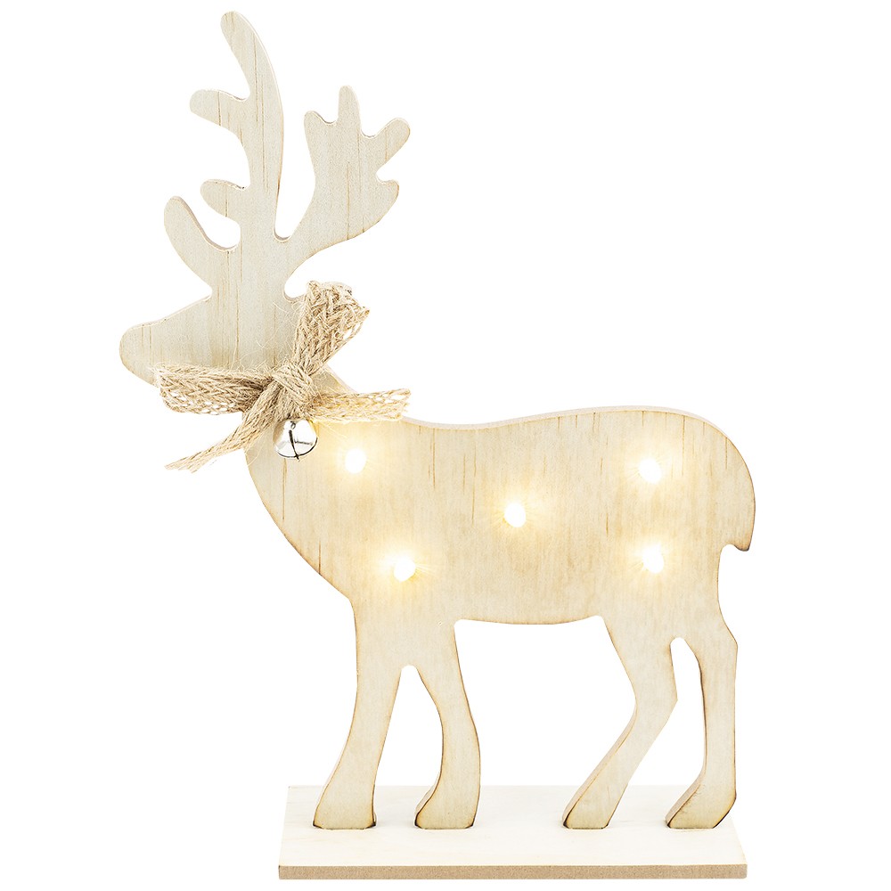 Säule Elch Rentier Holz Weihnachtsdeko LED-Beleuchtung Willkommen 67