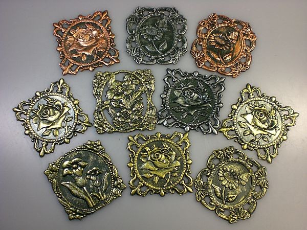 Wachs-Bilder, Blumen, antik, 10er Set