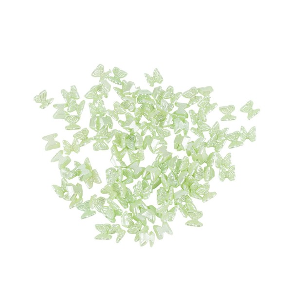 Miniatur-Schmuckstein-Schmetterlinge, perlmutt, 0,6cm x 0,6cm x 0,3cm, pastell-grün, 100 Stück