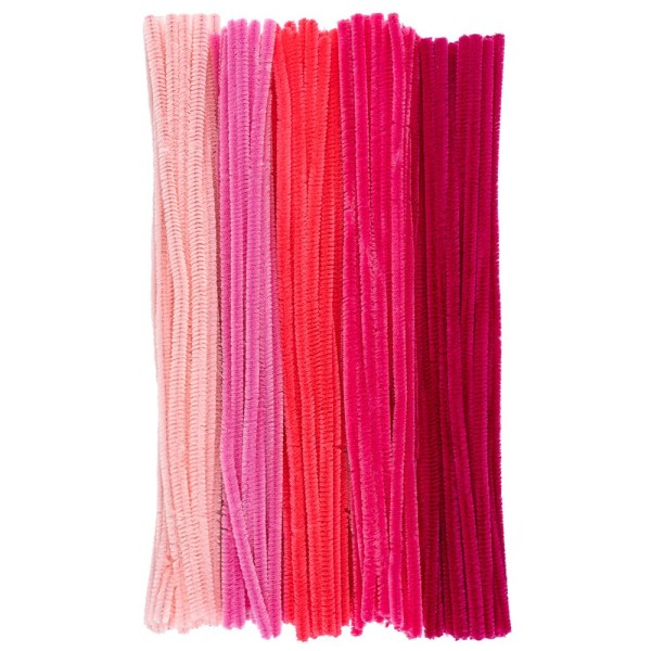 Chenille-Drähte, Rosa-/Pinktöne, 30cm lang, Ø 6mm, 5 verschiedene Farben, 100 Stück