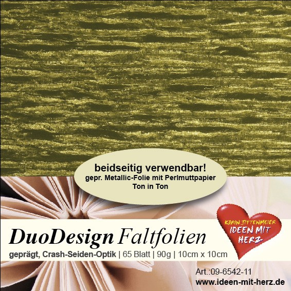 DuoDesign Faltfolien, Seiden-Optik, 10 x 10 cm, 65 Blatt, oliv