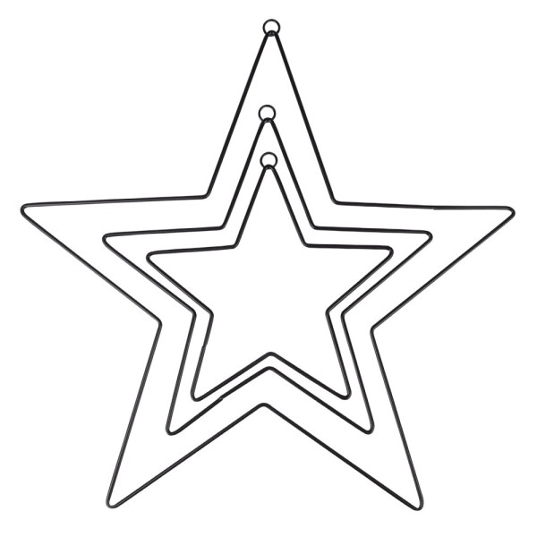 Metallringe in Sternform, 3mm stark, Ø 15cm, Ø 20cm, Ø 30cm, mit Aufhänge-Öse, schwarz, 3 Stück