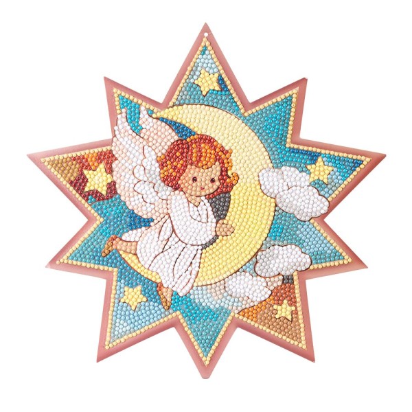 Diamond-Painting-Fensterbild, Stern, Engel im Mond, 500g/m², doppelseitig