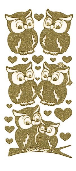 Microglitter-Sticker Eulen & Herzen, gold