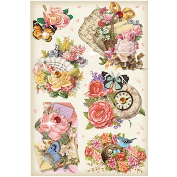 3-D Stickerbogen, Vintage-Blumen 7, 12,7 x 18,8 cm