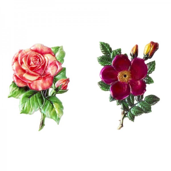 Wachsornamente, Rose & Heckenrose, 2 Stück