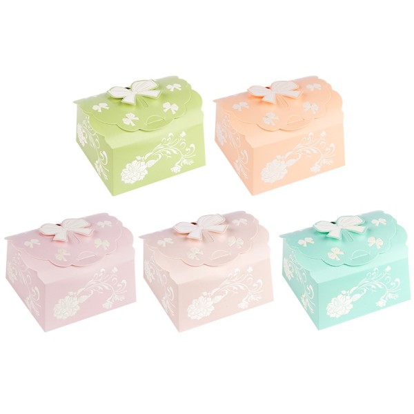 Zier-Faltboxen, Design 3, 7cm x 7cm x 3,5cm, 5 verschiedene Farben, 10 Stück