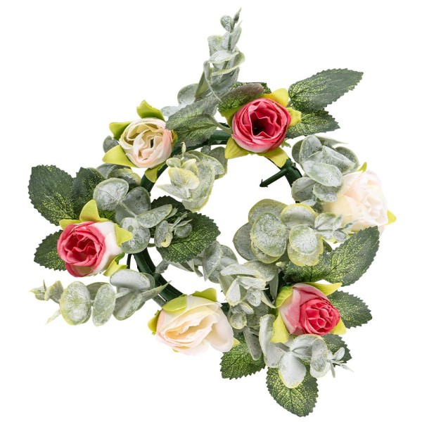 Kranz mit Rosen & Eukalyptus 1, innen: Ø 7,5 cm, außen: Ø 18cm