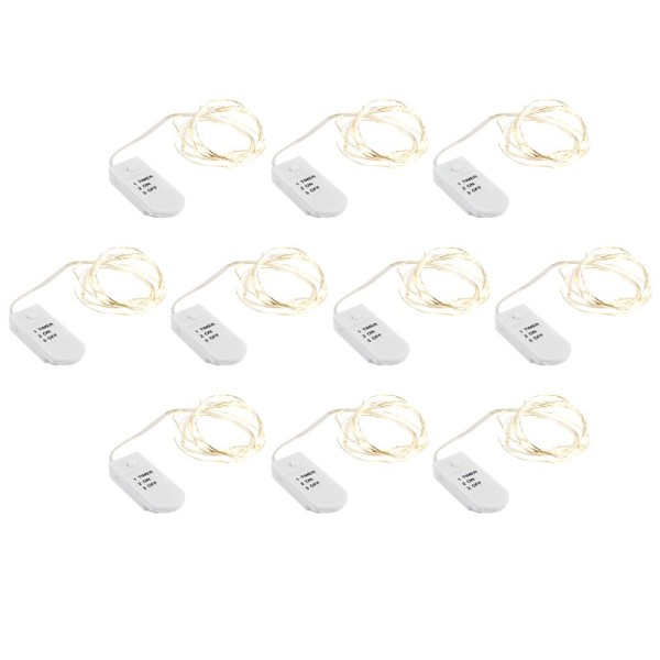 LED-Draht-Lichterketten, warmweiß, 20 LEDs, 1m lang, inkl. Timer, 10 Stück