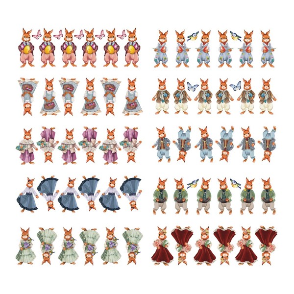 Transparent-Stickerbogen, Hasenpaare, verschiedene Designs, 10cm x 30cm, 10 Bogen