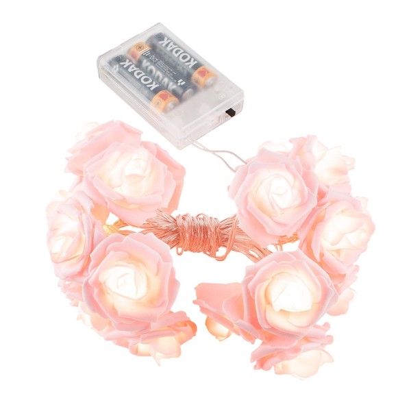 LED-Lichterkette, Rosen, rosa, 20 LED-Lämpchen in Warmweiß 