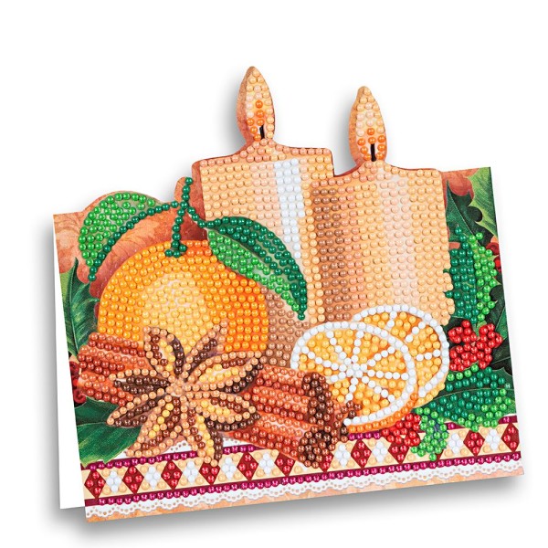 Diamond-Painting-Aufstellkarte, Kerzen mit Zimtstangen, 16,3cm x 16cm, inkl. Umschlag & Werkzeug